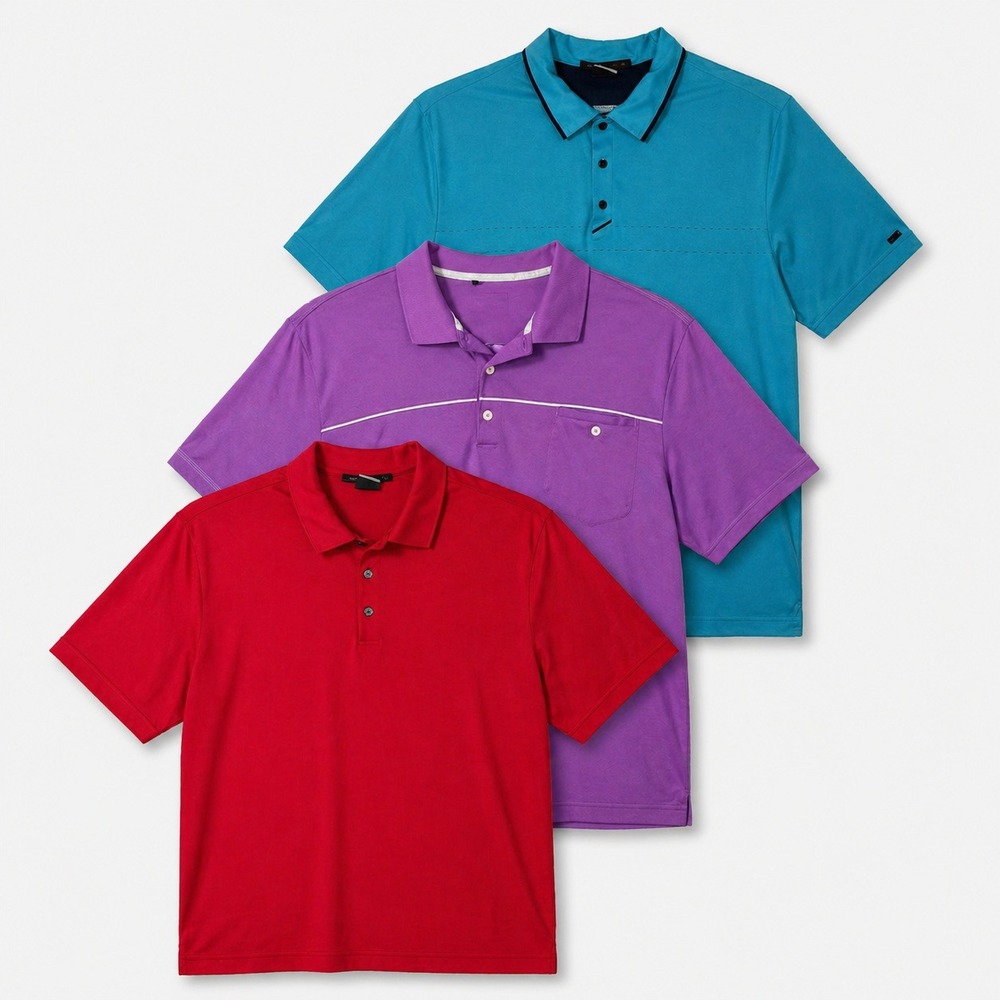 Men's XXL Polo T-Shirt Bundle Adidas Tiger Woods Purple Red Turquoise Golf 3 set